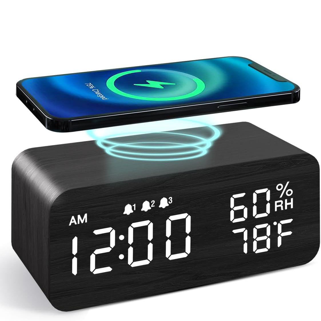 Wooden Digital Alarm Clock with Humidity Display