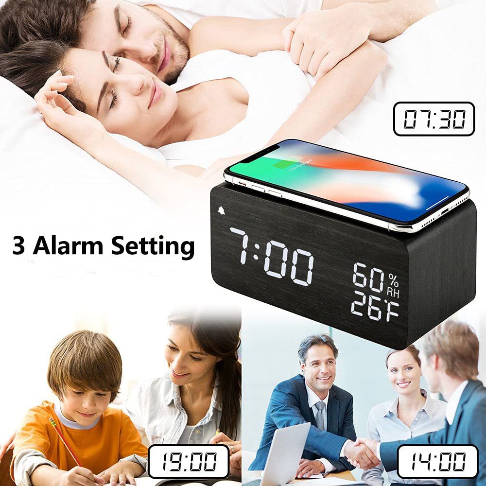 Wooden Digital Alarm Clock with Humidity Display