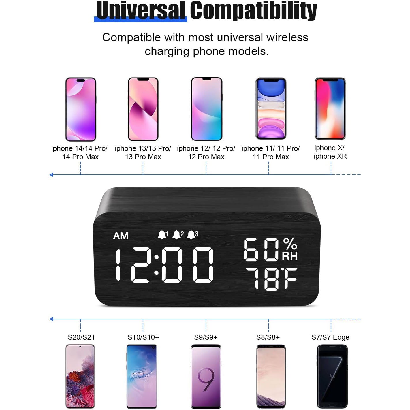 Wooden Digital Alarm Clock with Humidity Display