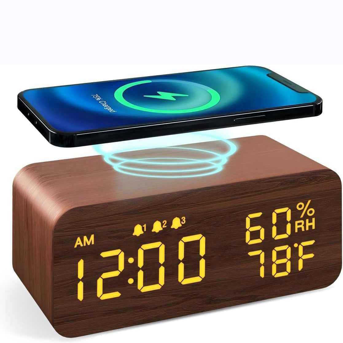 Wooden Digital Alarm Clock with Humidity Display